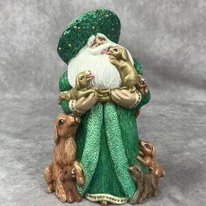 Christmas Gare Mold Old World Santa Claus w/ Puppies Ceramic Bisque VTG